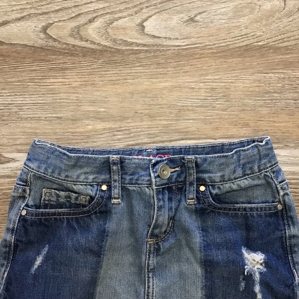 The Children’s Place Two Tone Cotton Denim Skirt Raw Hem Adjustable Waist 6X/7